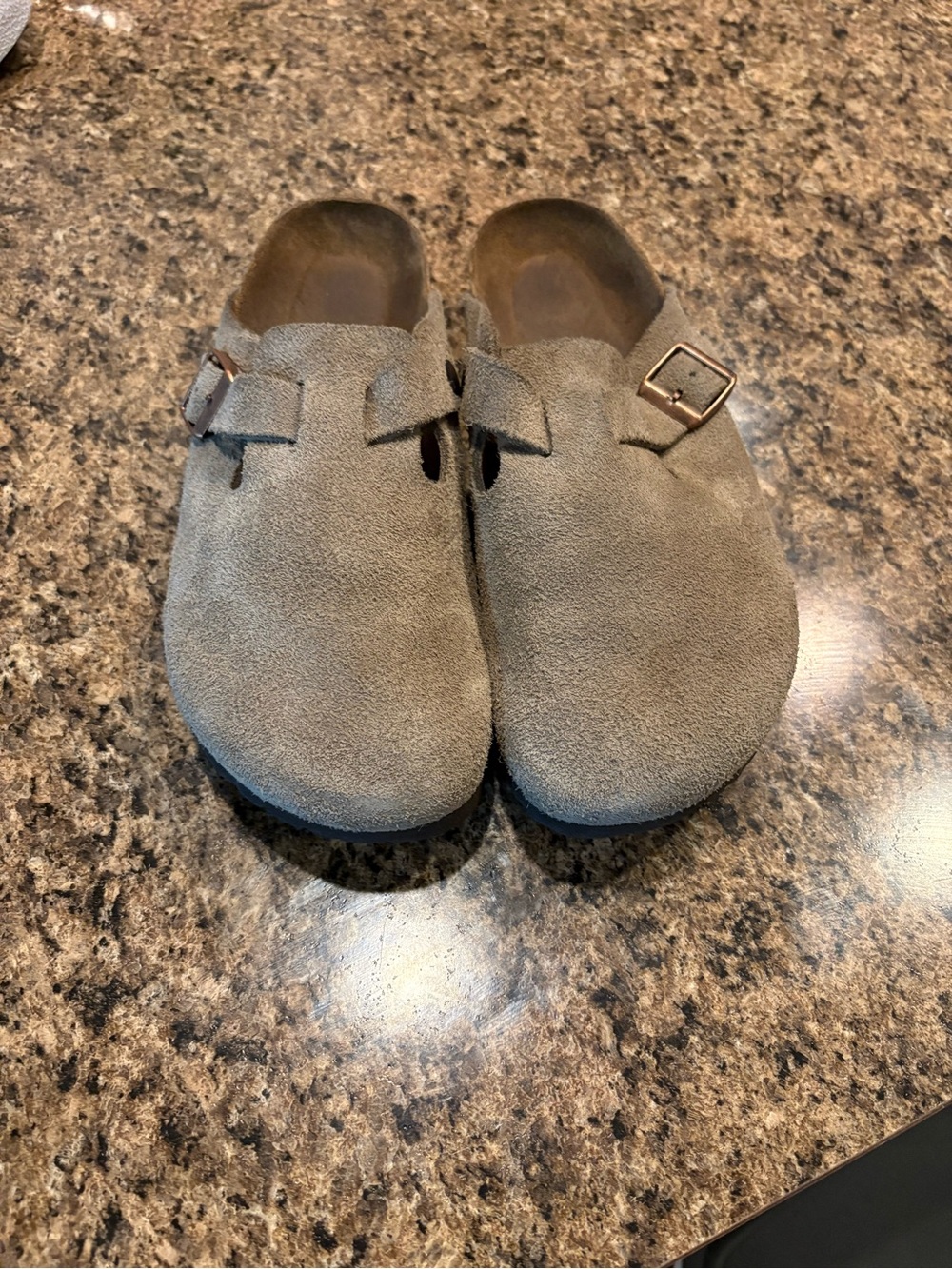 Birkenstock Suede Slip-On Clogs in Taupe